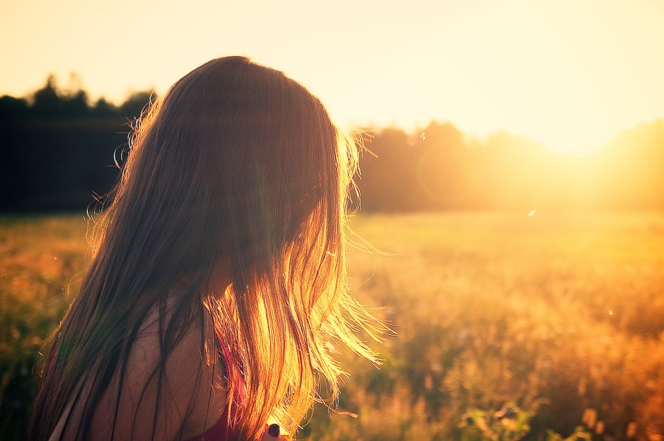 Summerfield, Mujer, Niña, Puesta De Sol, Crepúsculo